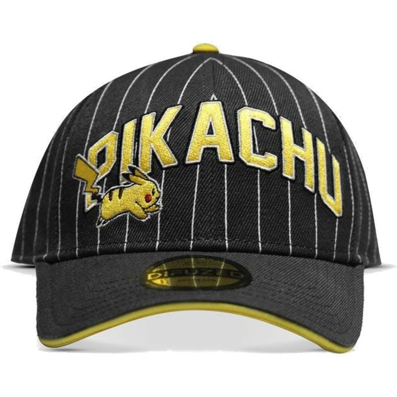 Casquette pikachu noire rayure blanche et brodée jaune